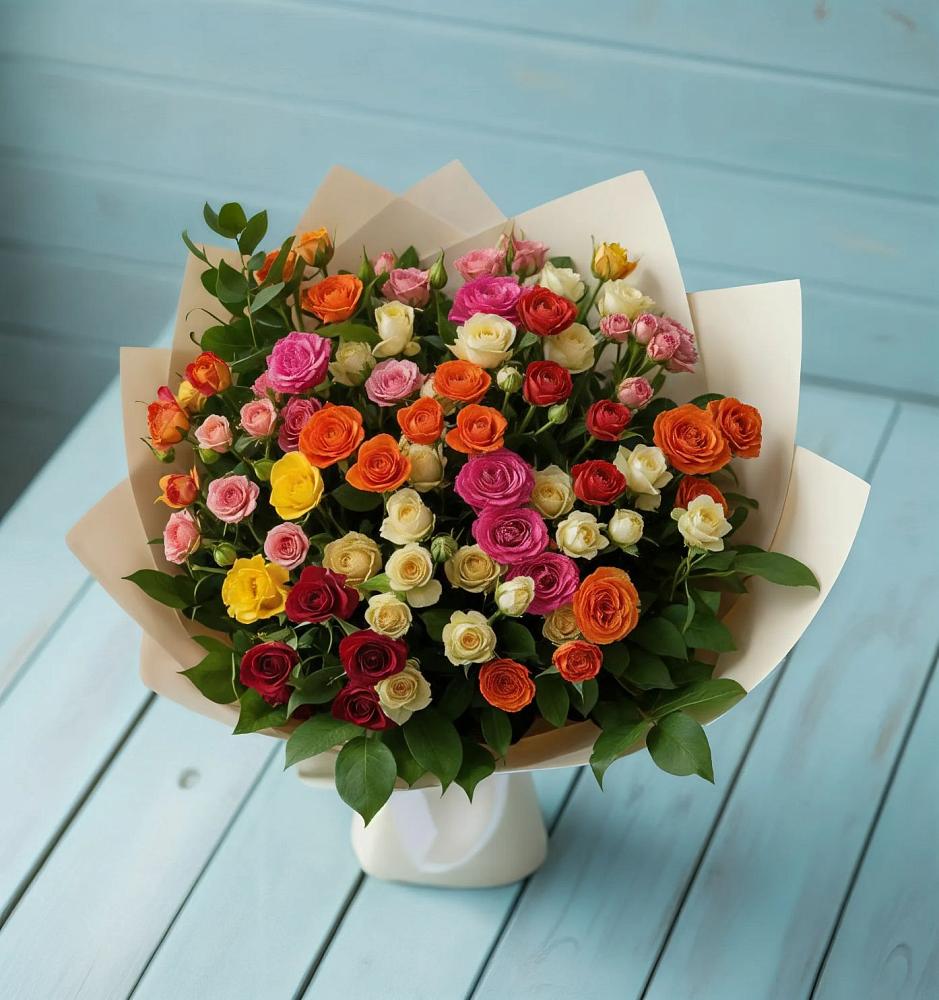 Букет Микс из разноцветных кустовых роз в Радумле
