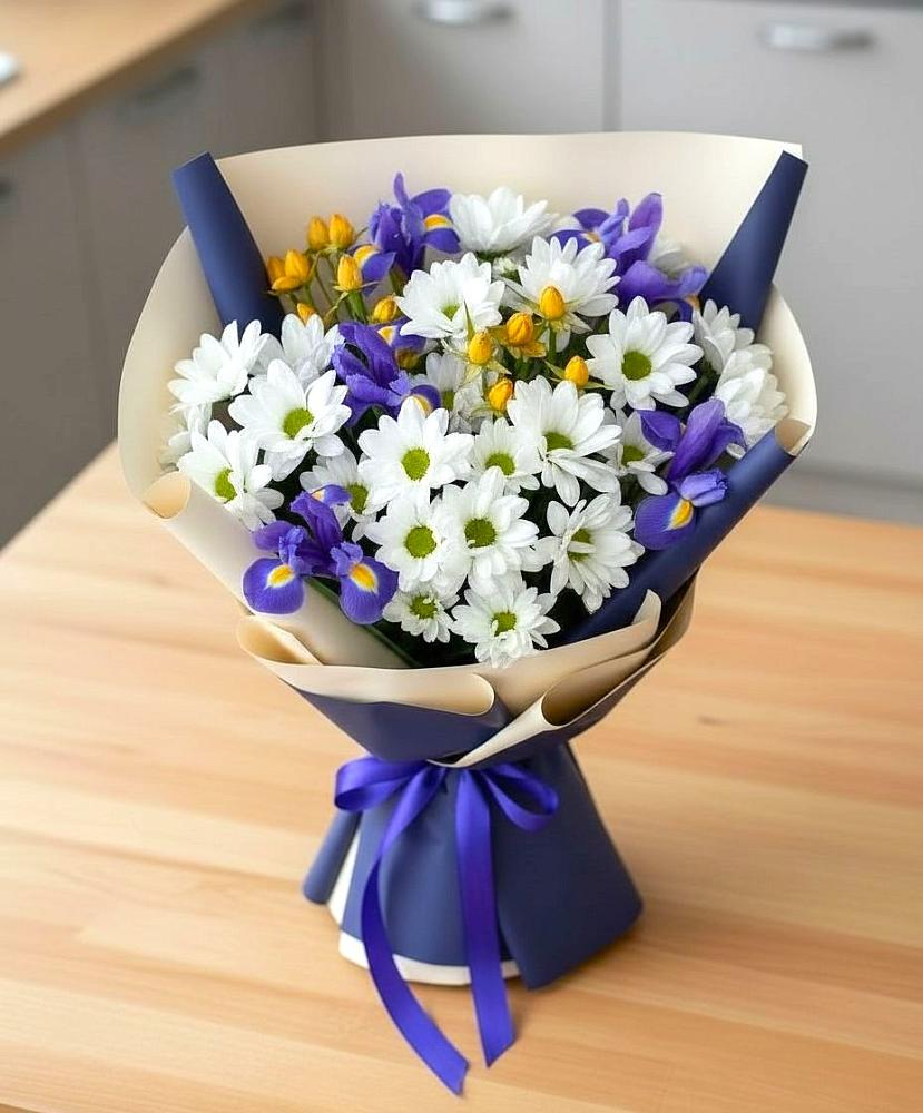 Букет цветов из: Розы, Ирисы и Хризантемы в Радумле