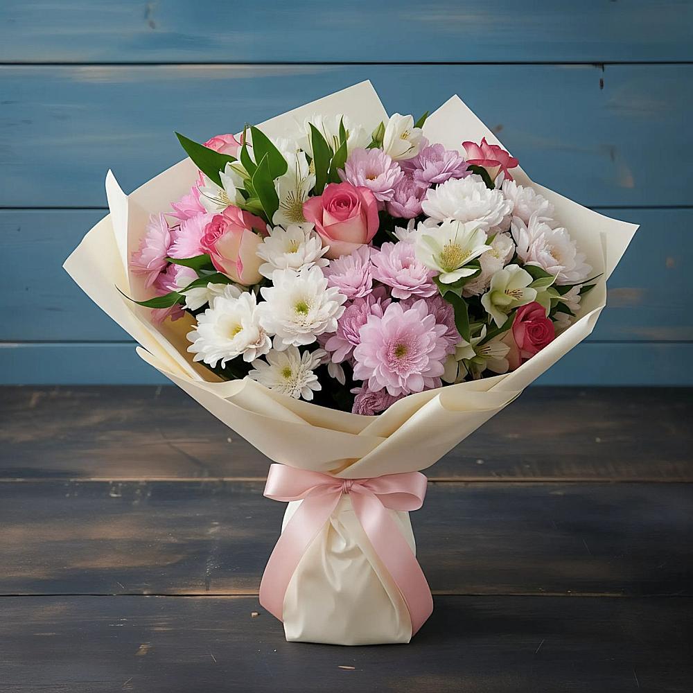 Букет цветов из: Хризантемы, Альстромерии и Розы в Радумле